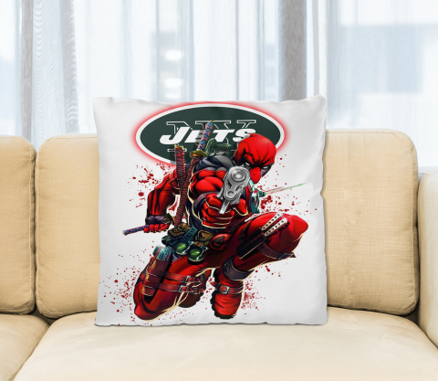 NFL Deadpool Marvel Comics Sports Football New York Jets Square Pillow