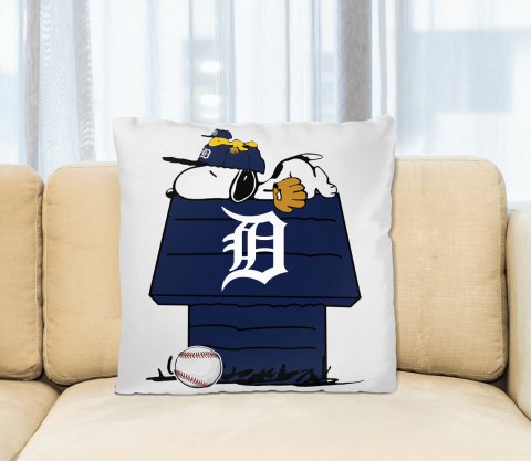 MLB Detroit Tigers Snoopy Woodstock The Peanuts Movie Baseball Pillow Square Pillow