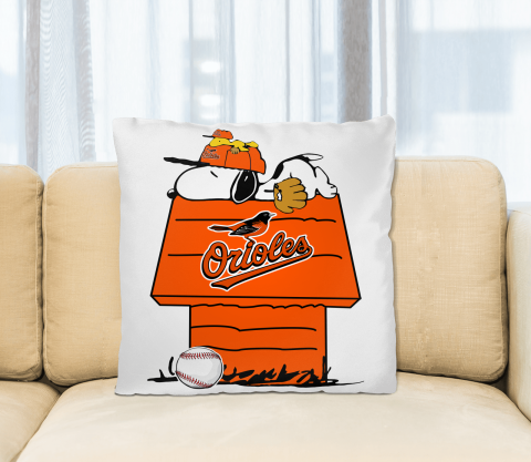 MLB Baltimore Orioles Snoopy Woodstock The Peanuts Movie Baseball Pillow Square Pillow