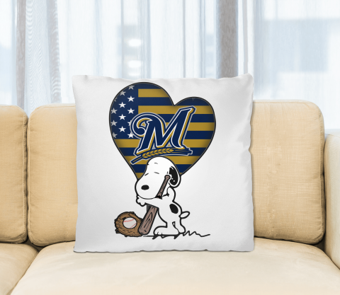 Milwaukee Brewers MLB Baseball The Peanuts Movie Adorable Snoopy (1) Pillow Square Pillow