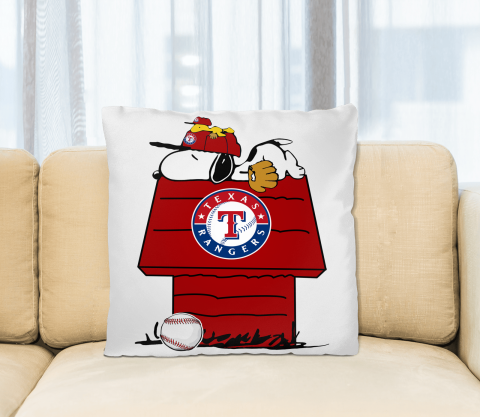 MLB Texas Rangers Snoopy Woodstock The Peanuts Movie Baseball Pillow Square Pillow