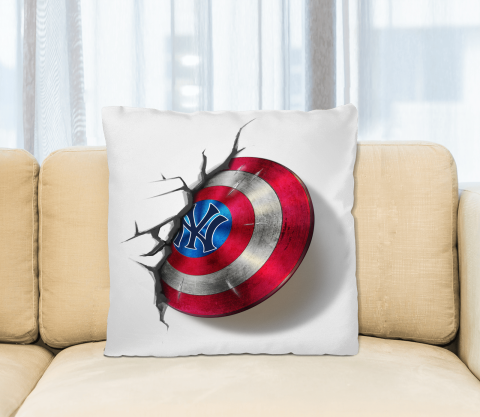 New York Yankees MLB Baseball Captain America's Shield Marvel Avengers Square Pillow