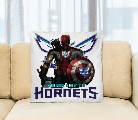 Charlotte Hornets NBA Basketball Captain America Thor Spider Man Hawkeye Avengers Square Pillow