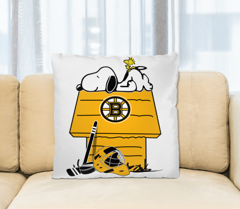 Boston Bruins NHL Hockey Snoopy Woodstock The Peanuts Movie Pillow Square Pillow