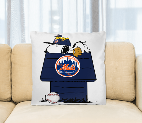 MLB New York Mets Snoopy Woodstock The Peanuts Movie Baseball Pillow Square Pillow