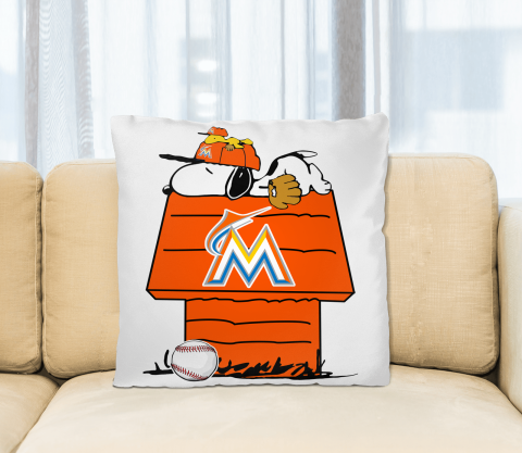 MLB Miami Marlins Snoopy Woodstock The Peanuts Movie Baseball Pillow Square Pillow