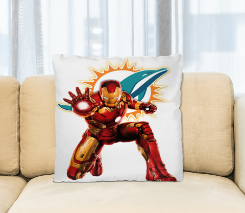 NFL Iron Man Marvel Comics Sports Football Miami Dolphins Square Pillow