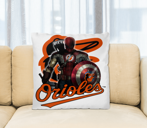 MLB Captain America Thor Spider Man Hawkeye Avengers Endgame Baseball Baltimore Orioles Square Pillow