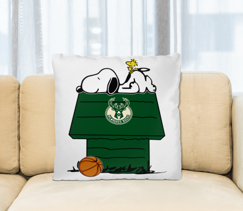 Milwaukee Bucks NBA Basketball Snoopy Woodstock The Peanuts Movie Pillow Square Pillow