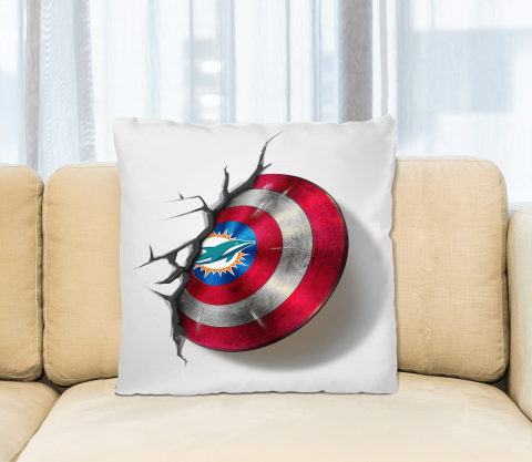 Miami Dolphins NFL Football Captain America's Shield Marvel Avengers Square Pillow