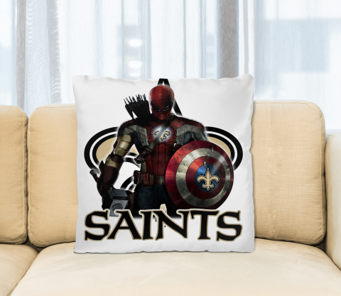 NFL Captain America Thor Spider Man Hawkeye Avengers Endgame Football New Orleans Saints Square Pillow