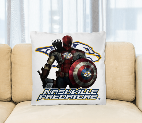 NHL Captain America Thor Spider Man Hawkeye Avengers Endgame Hockey Nashville Predators Square Pillow