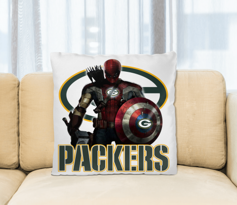 NFL Captain America Thor Spider Man Hawkeye Avengers Endgame Football Green Bay Packers Square Pillow