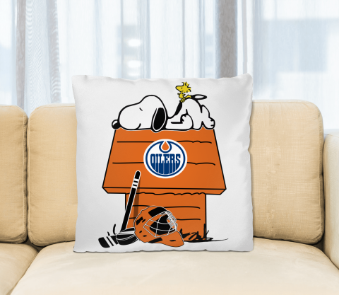 Edmonton Oilers NHL Hockey Snoopy Woodstock The Peanuts Movie Pillow Square Pillow