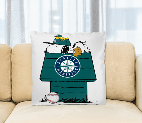 MLB Seattle Mariners Snoopy Woodstock The Peanuts Movie Baseball Pillow Square Pillow