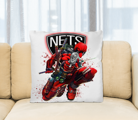 NBA Deadpool Marvel Comics Sports Basketball Brooklyn Nets Square Pillow