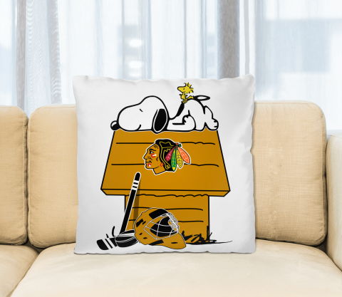 Chicago Blackhawks NHL Hockey Snoopy Woodstock The Peanuts Movie Pillow Square Pillow