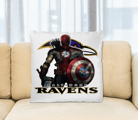 NFL Captain America Thor Spider Man Hawkeye Avengers Endgame Football Baltimore Ravens Square Pillow