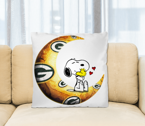 NFL Football Green Bay Packers I Love Snoopy To The Moon And Back Pillow Square Pillow