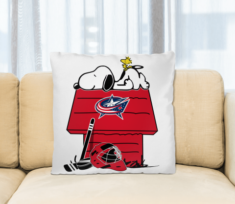 Columbus Blue Jackets NHL Hockey Snoopy Woodstock The Peanuts Movie Pillow Square Pillow