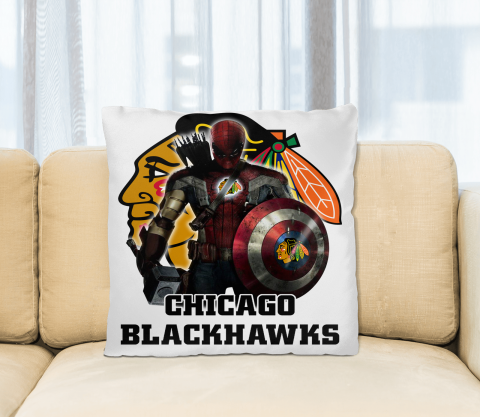 NHL Captain America Thor Spider Man Hawkeye Avengers Endgame Hockey Chicago Blackhawks Square Pillow